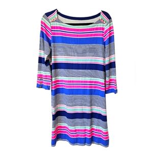 Lilly Pulitzer Blue Kaleidoscope Jungle Striped Tunic Dress Hot Pink Flowy Soft